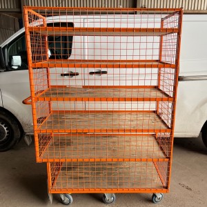 Used Heavy Duty 6 Wheel Stock 6 Shelf Trolley Orange
